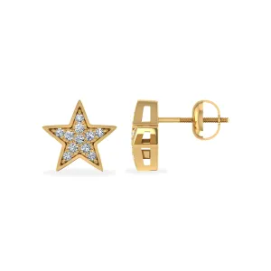 10K Yellow Gold Round Diamond Star Studs Designer Stud Earrings 1/20 Cttw