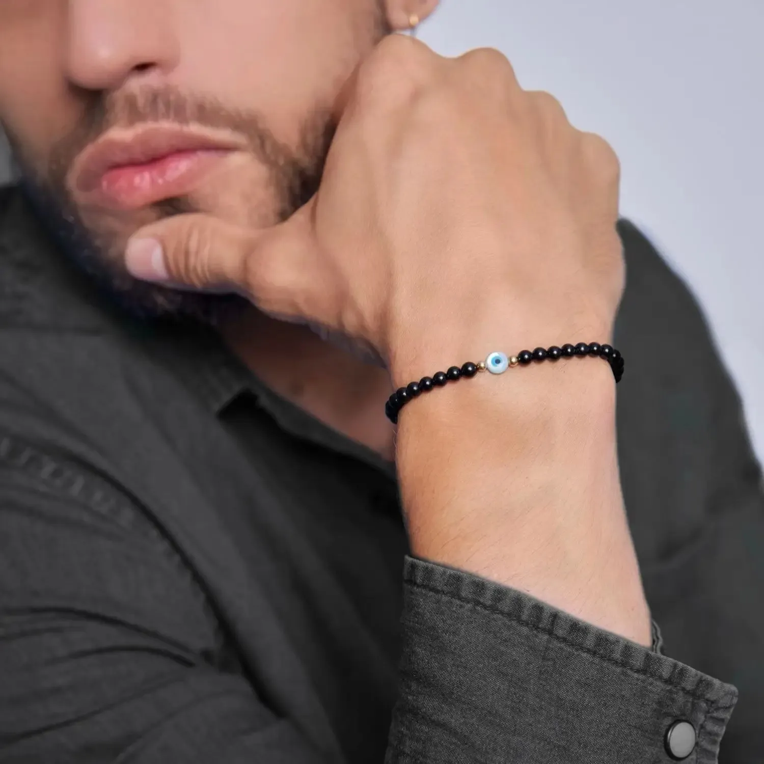 14K Gold Black Tourmaline & Evil Eye Bracelet - Your Lucky Charm