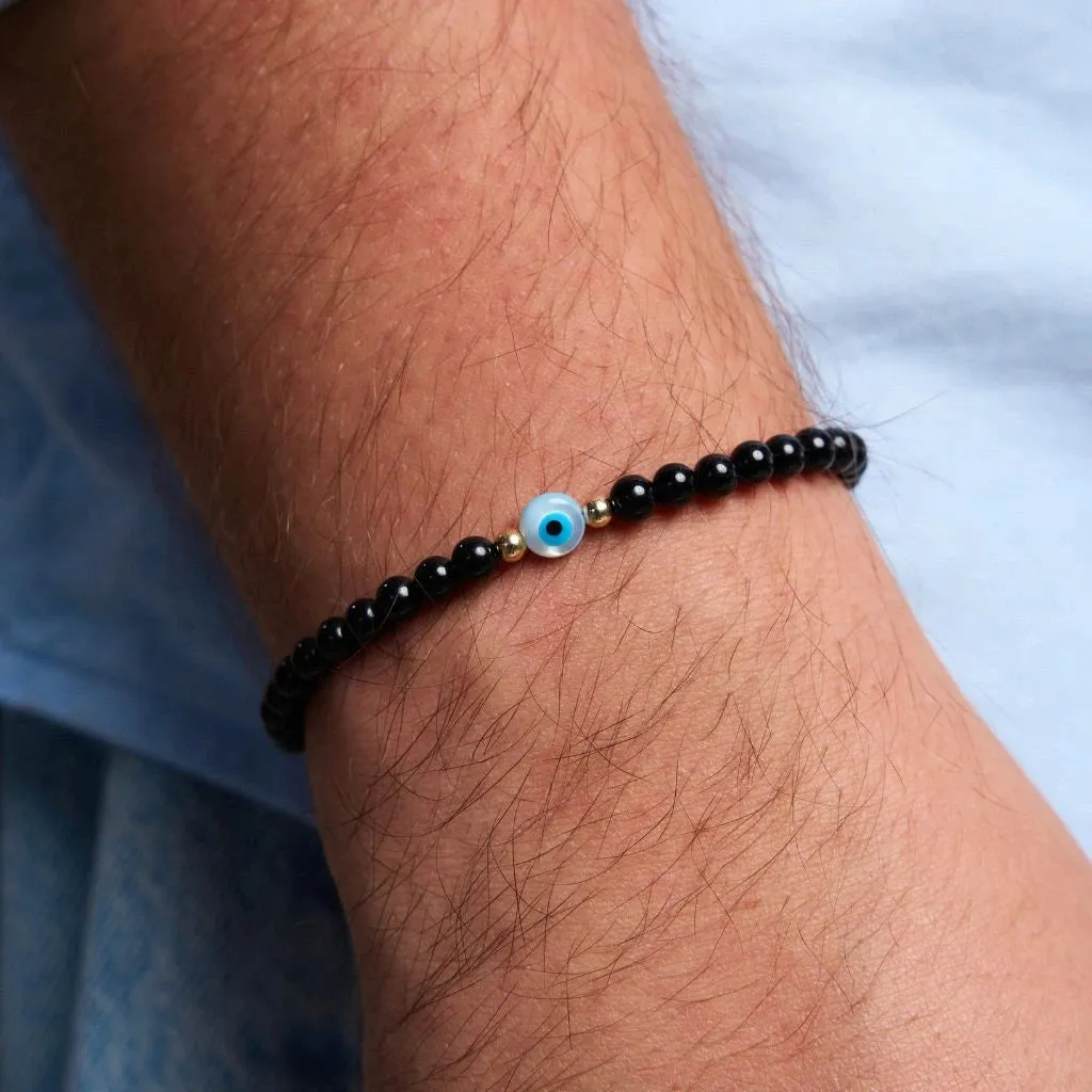 14K Gold Black Tourmaline & Evil Eye Bracelet - Your Lucky Charm