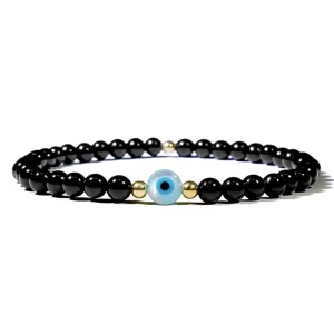 14K Gold Black Tourmaline & Evil Eye Bracelet - Your Lucky Charm