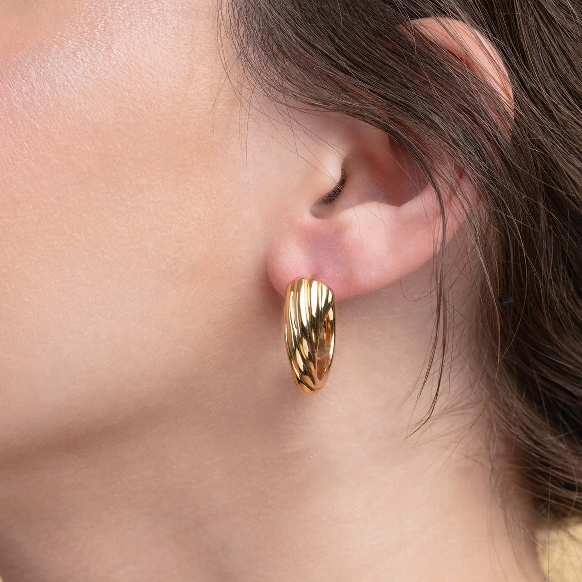 14K Gold Sculpted Cable Hoop Earrings