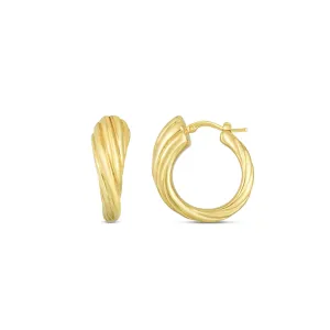 14K Gold Sculpted Cable Hoop Earrings