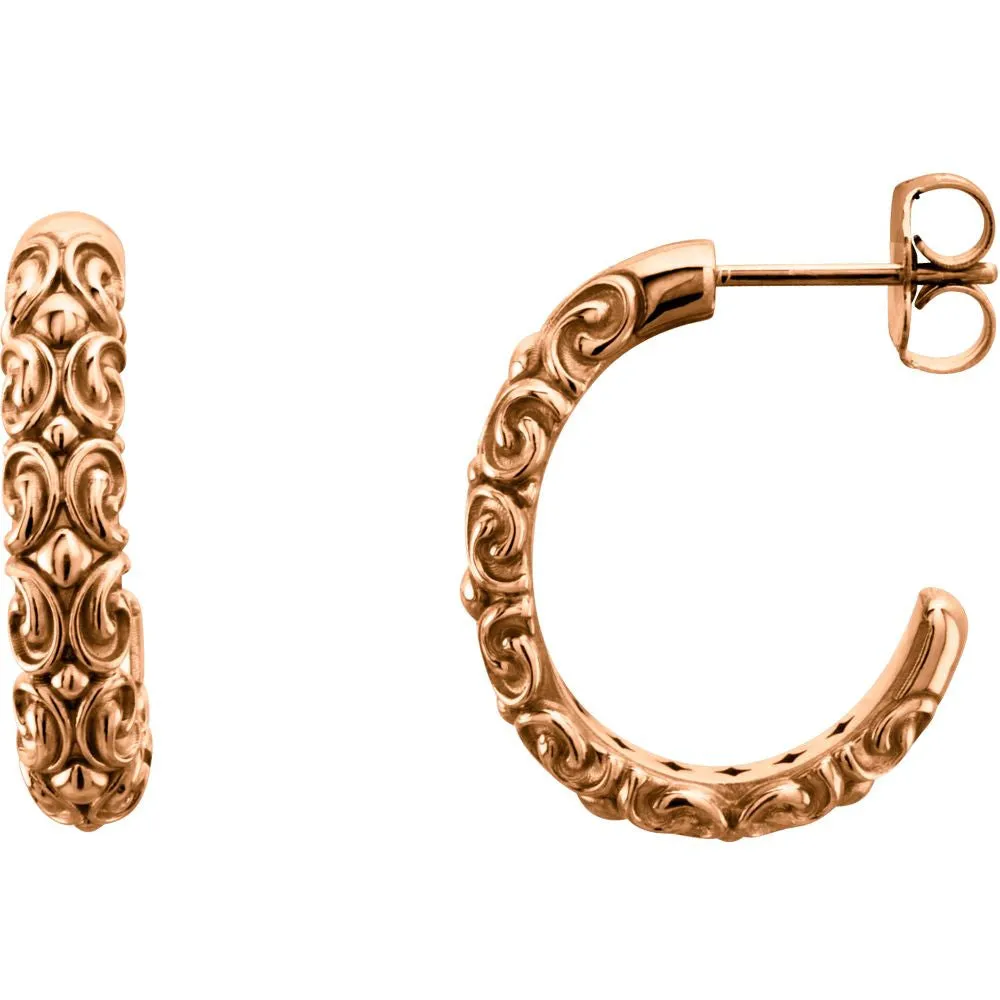 14k Rose Gold 20x4.1mm Sculptural-Inspired Half-Hoop Earrings