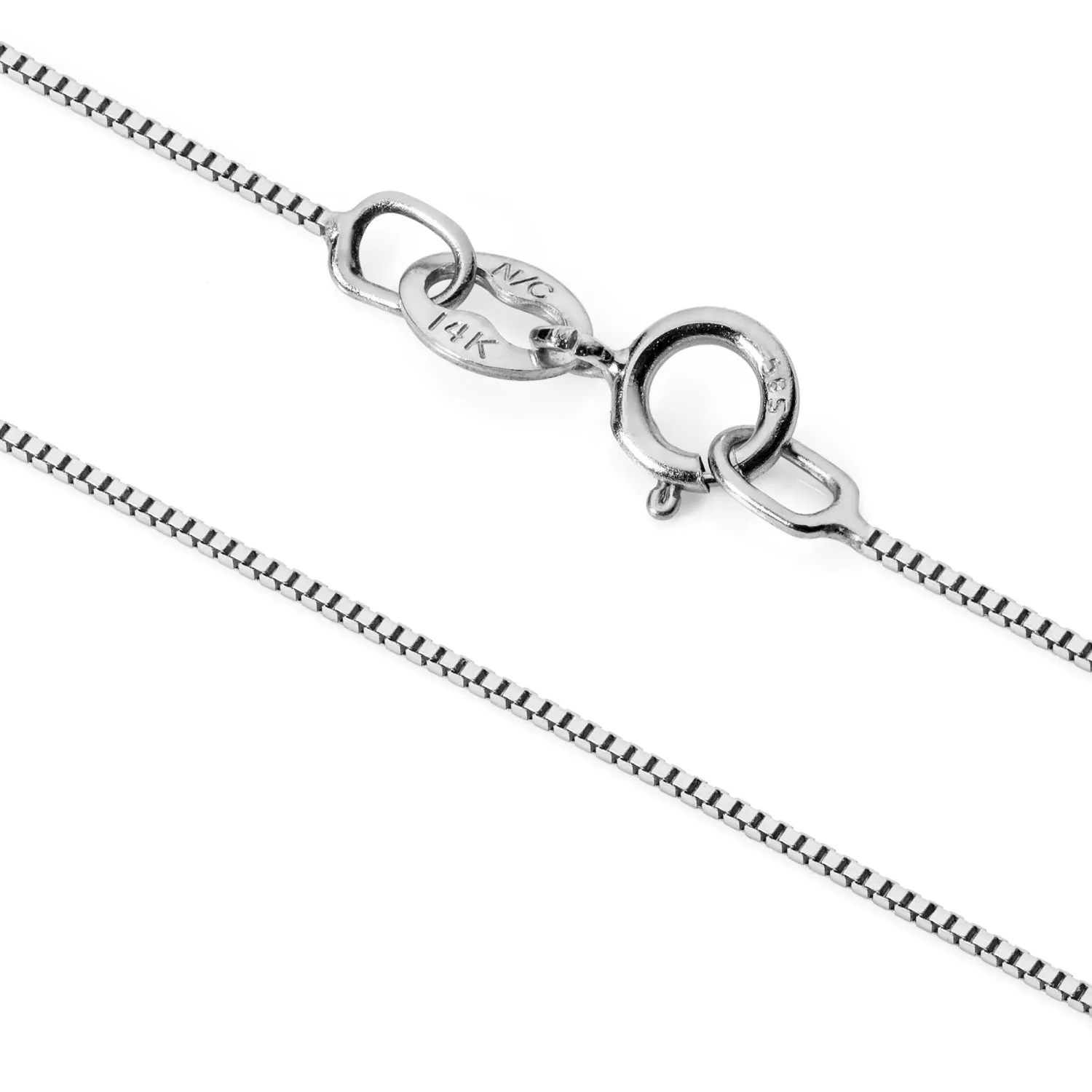 14K Solid White Gold Cross | Pave Round Cut Cubic Zirconia Pendant Necklace | 15mm Long .30 CTW | 18 Inch .60mm Box Link Chain | With Gift Box