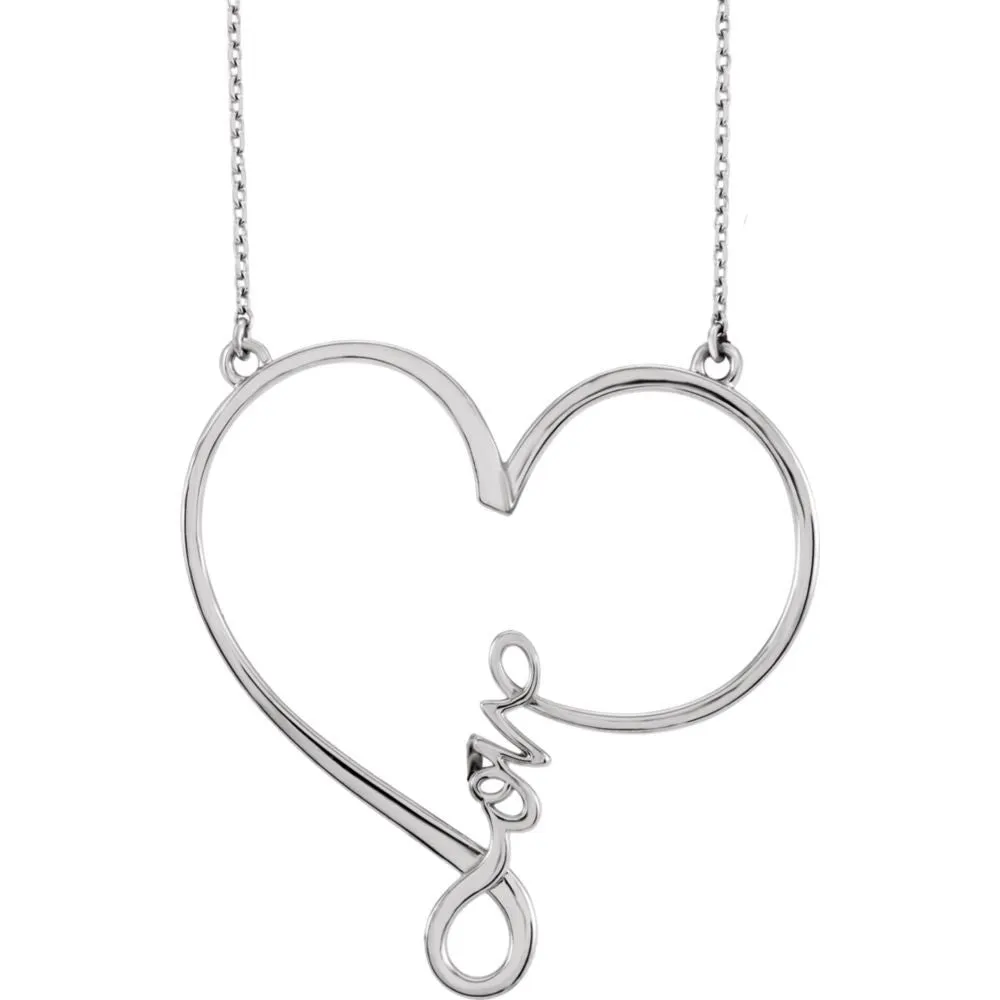 14k White Gold "Love" Heart Infinity-Inspired 18" Necklace