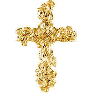14k Yellow Gold 26.5x17.5mm Floral-Inspired Cross