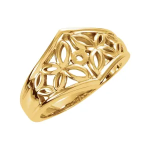 14k Yellow Gold Floral-Inspired Solitaire Engagement Ring Base, Size 6
