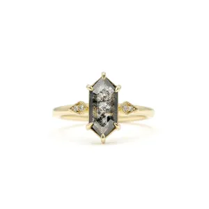 14ky 1.14ct Elongated-Hex “Sasha” Salt & Pepper Diamond Ring