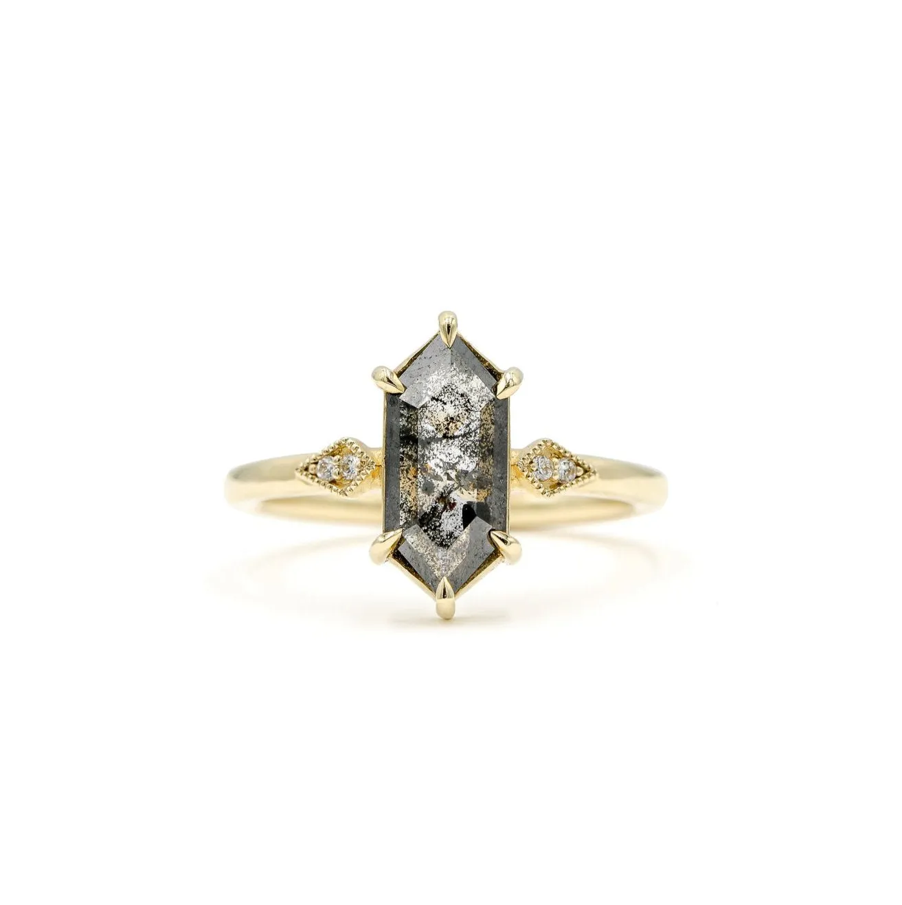 14ky 1.14ct Elongated-Hex “Sasha” Salt & Pepper Diamond Ring