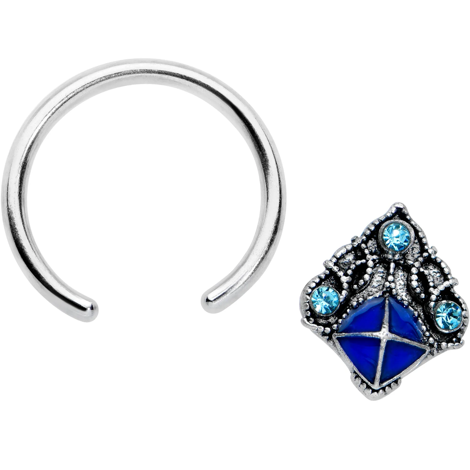 16 Gauge 3/8 Blue Gem Rococo Blue BCR Captive Ring