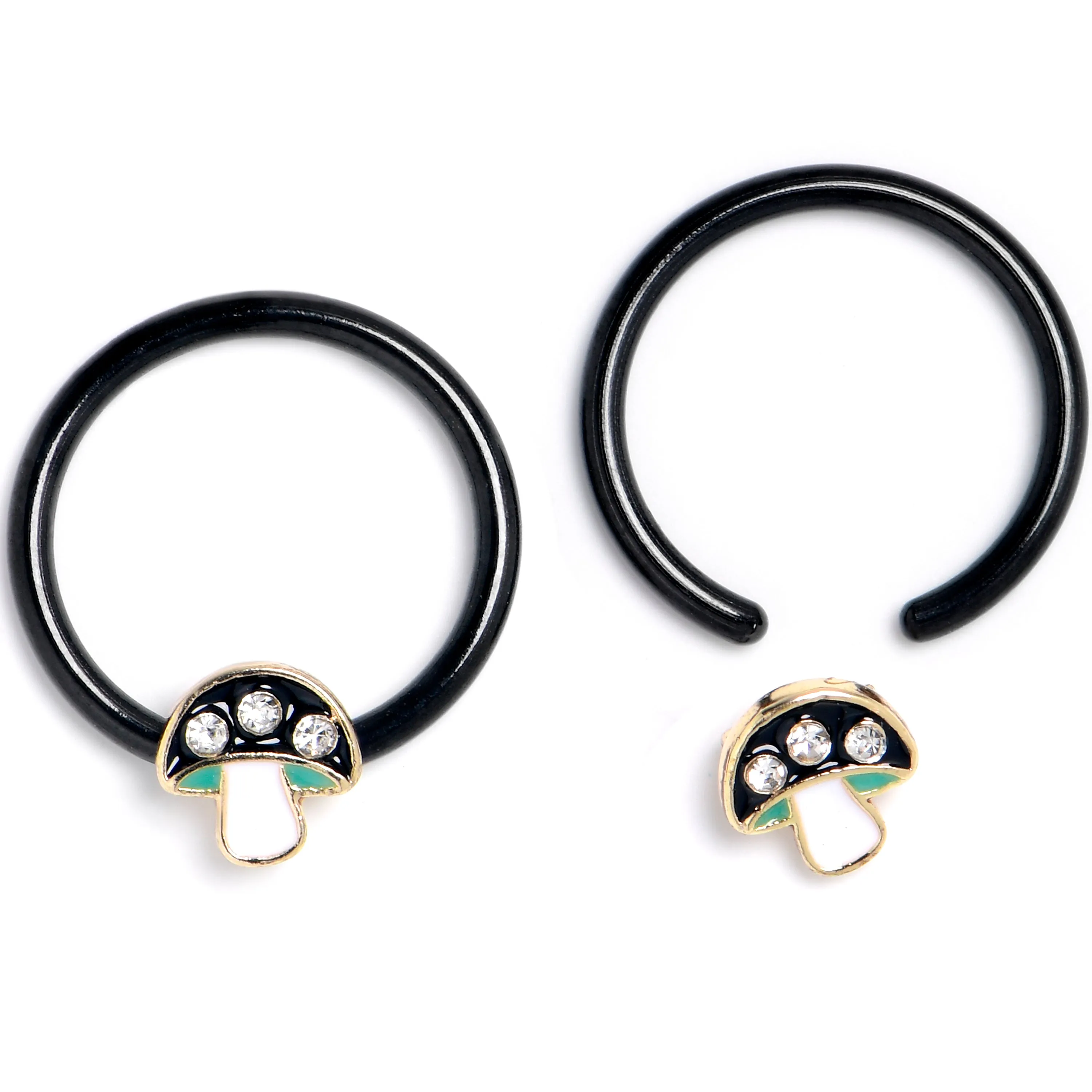16 Gauge 3/8 Clear Gem Black Mushroom BCR Captive Ring Set of 4
