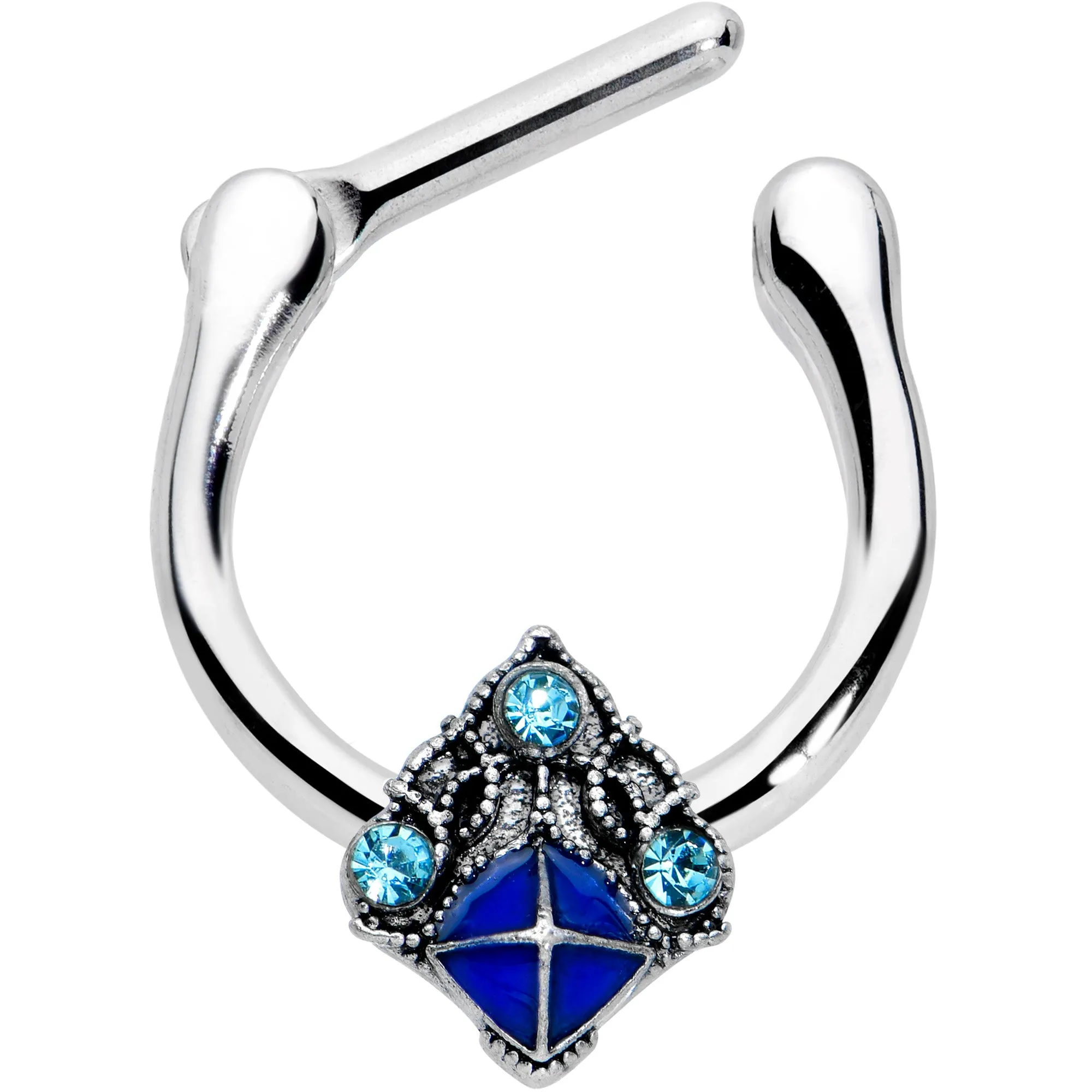 16 Gauge 5/16 Blue Gem Rococo Blue Cartilage Clicker