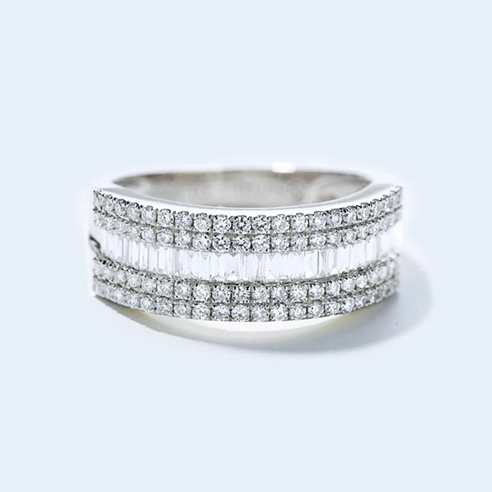 1CTW 5 Row Baguette & Round Diamond Wedding Band