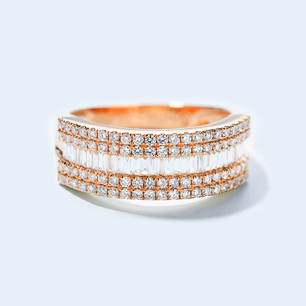 1CTW 5 Row Baguette & Round Diamond Wedding Band