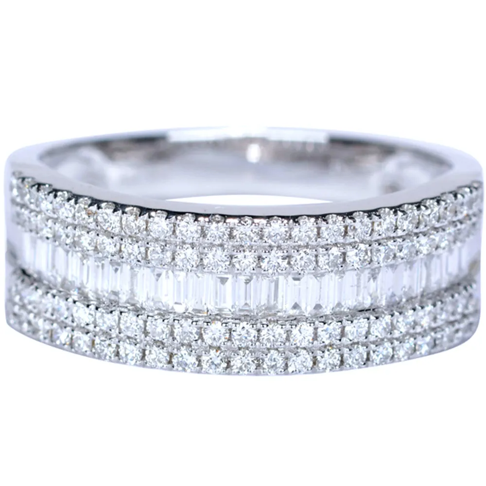 1CTW 5 Row Baguette & Round Diamond Wedding Band