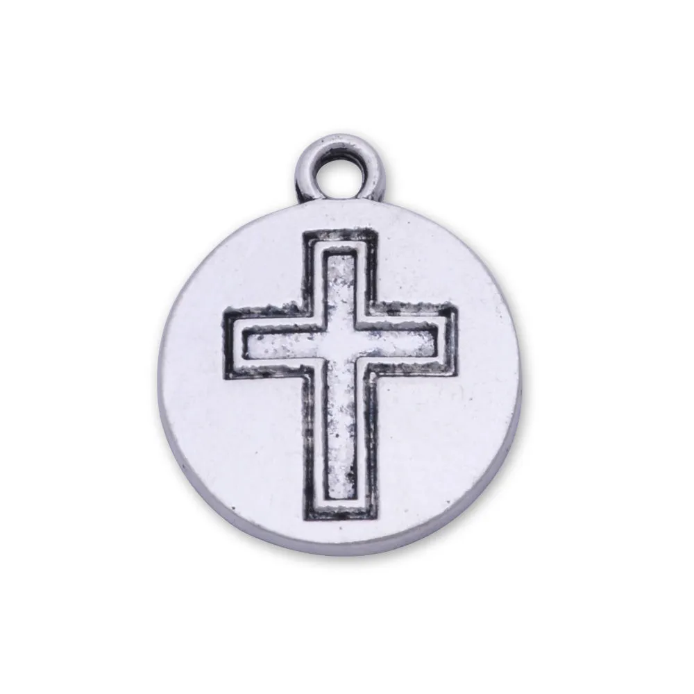 20 Antique Silver 16mm Round Cross  Charm  Pendants Cross Tag Jewelry Making Findings Simple Gift