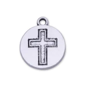20 Antique Silver 16mm Round Cross  Charm  Pendants Cross Tag Jewelry Making Findings Simple Gift