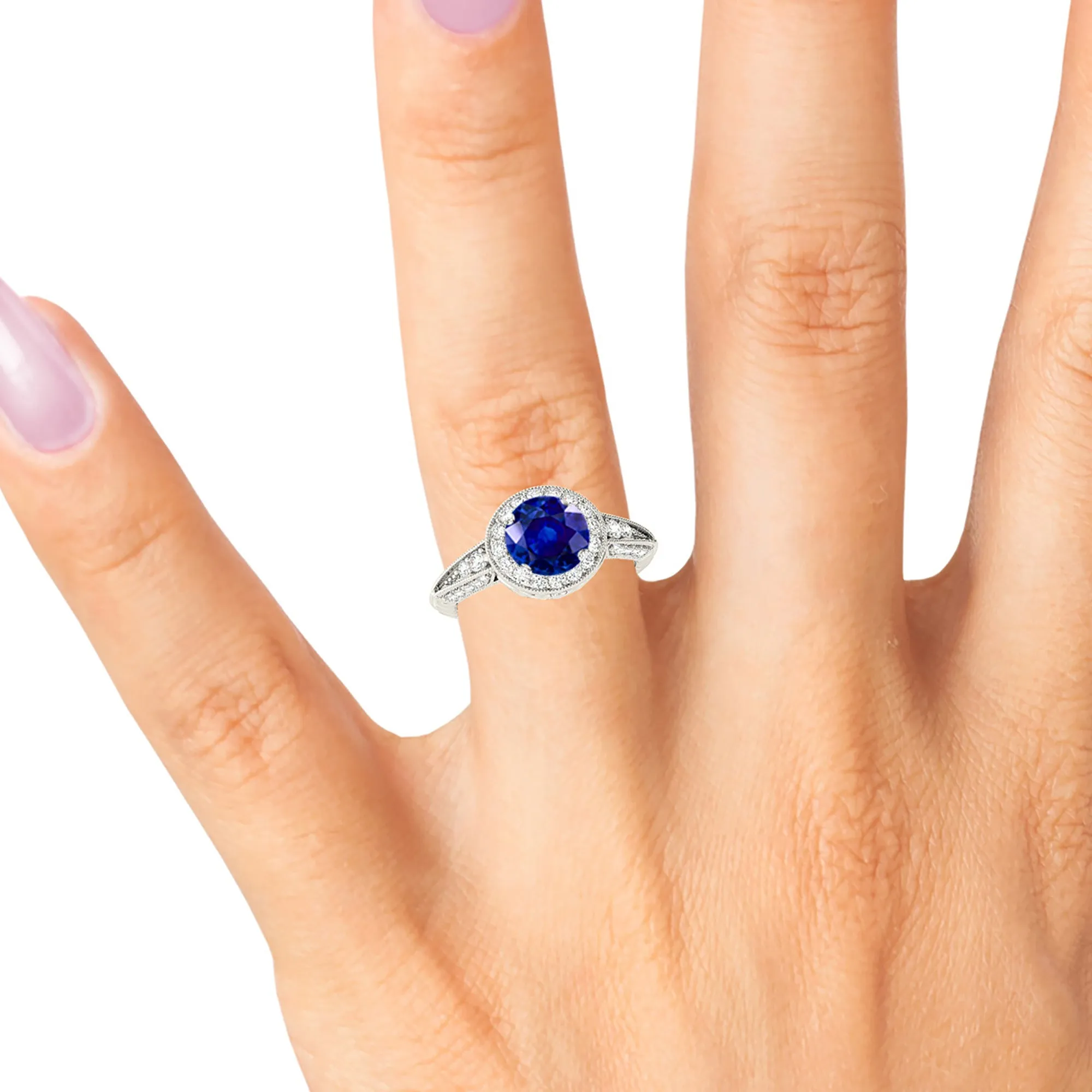 2.40 ct. Genuine Blue Sapphire Vintage Halo Ring