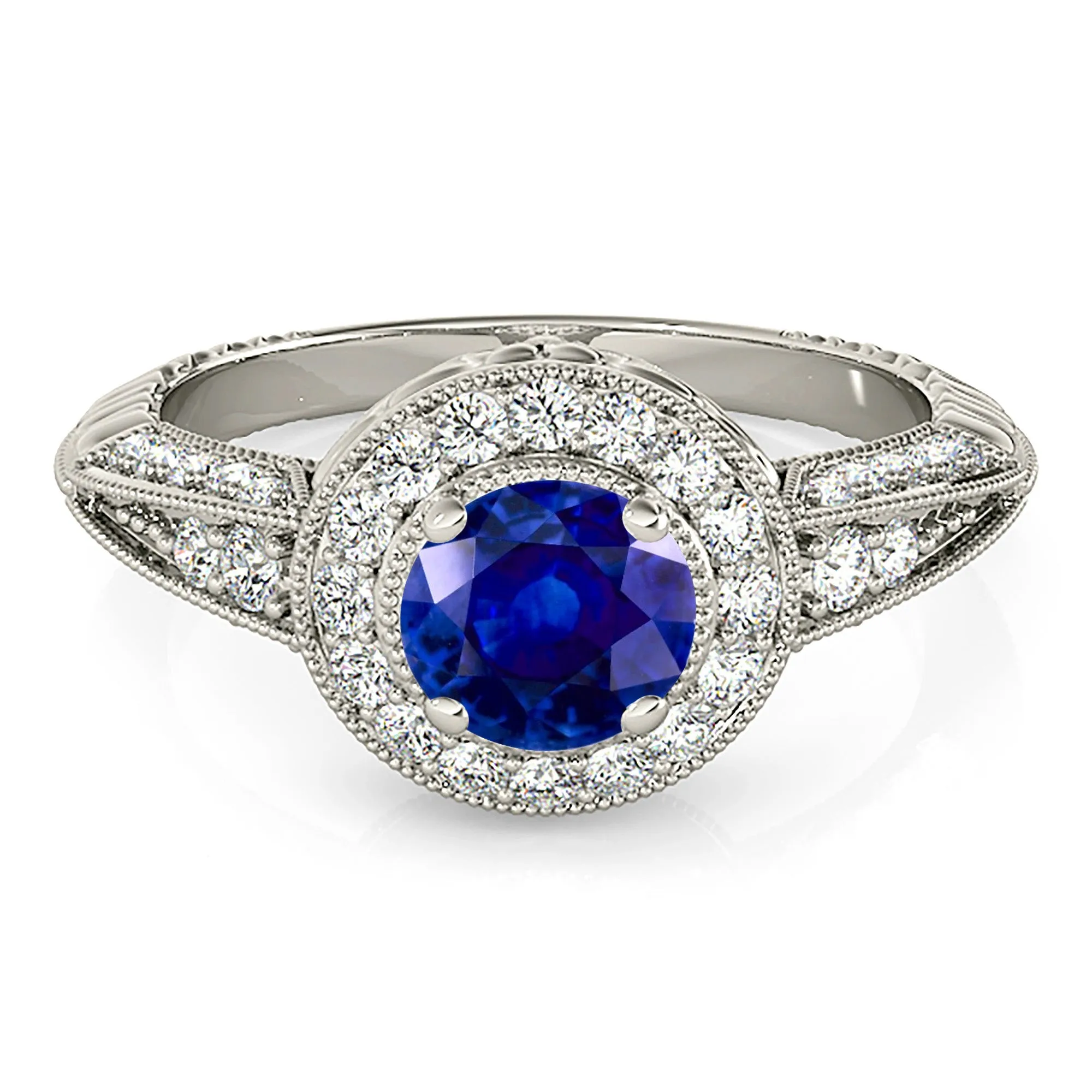 2.40 ct. Genuine Blue Sapphire Vintage Halo Ring