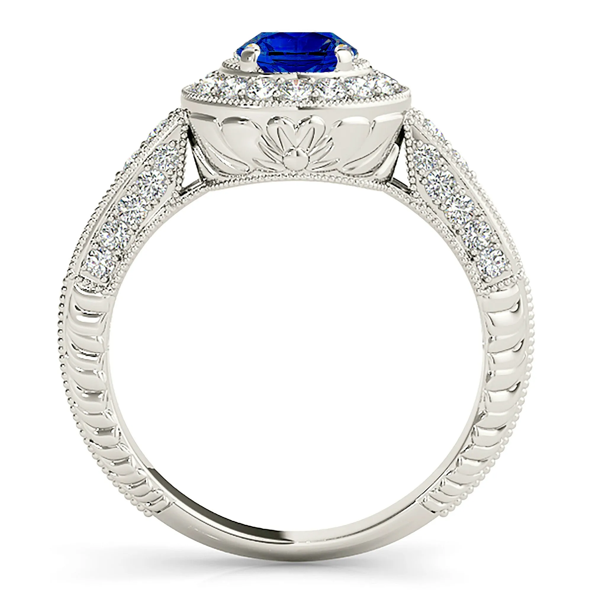 2.40 ct. Genuine Blue Sapphire Vintage Halo Ring