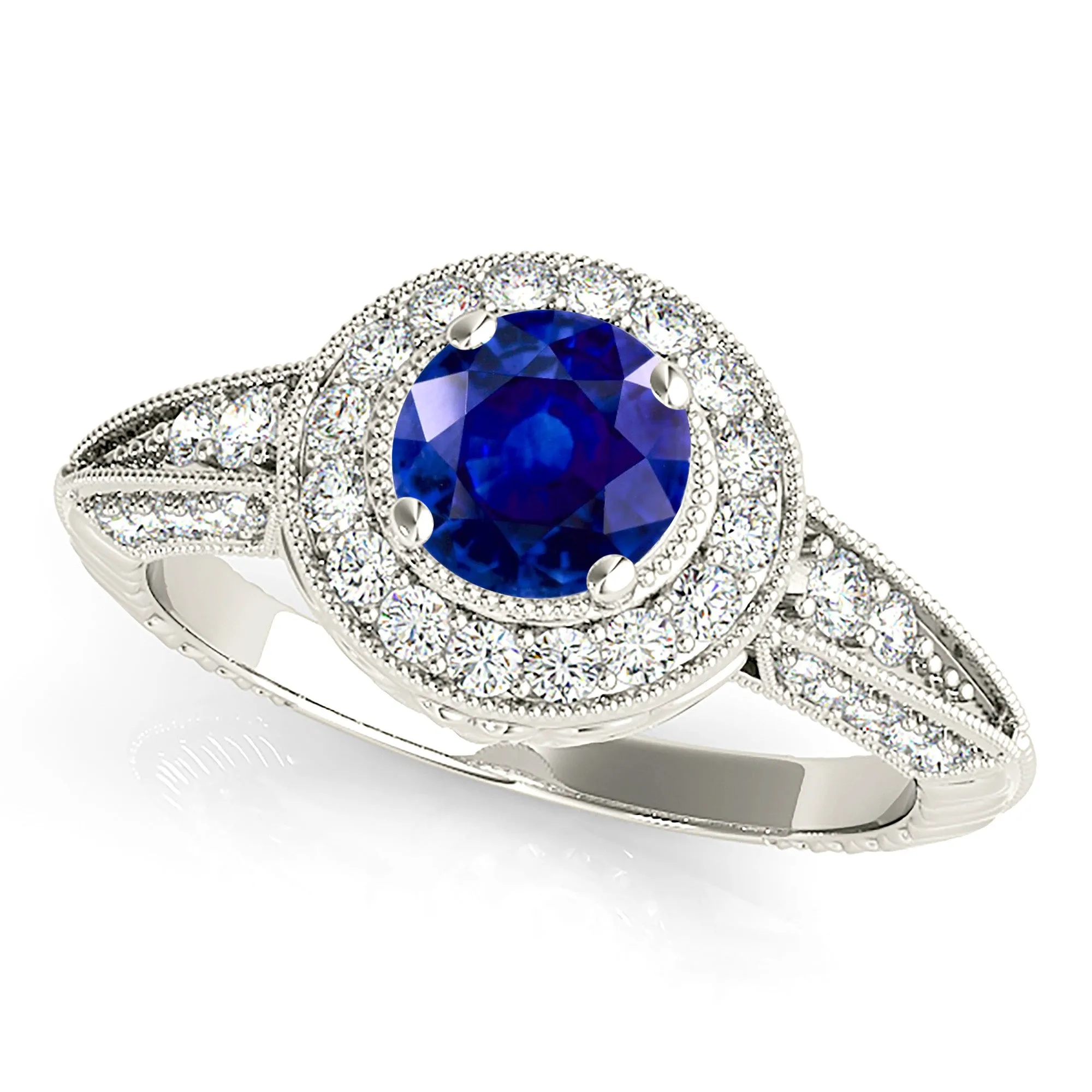 2.40 ct. Genuine Blue Sapphire Vintage Halo Ring