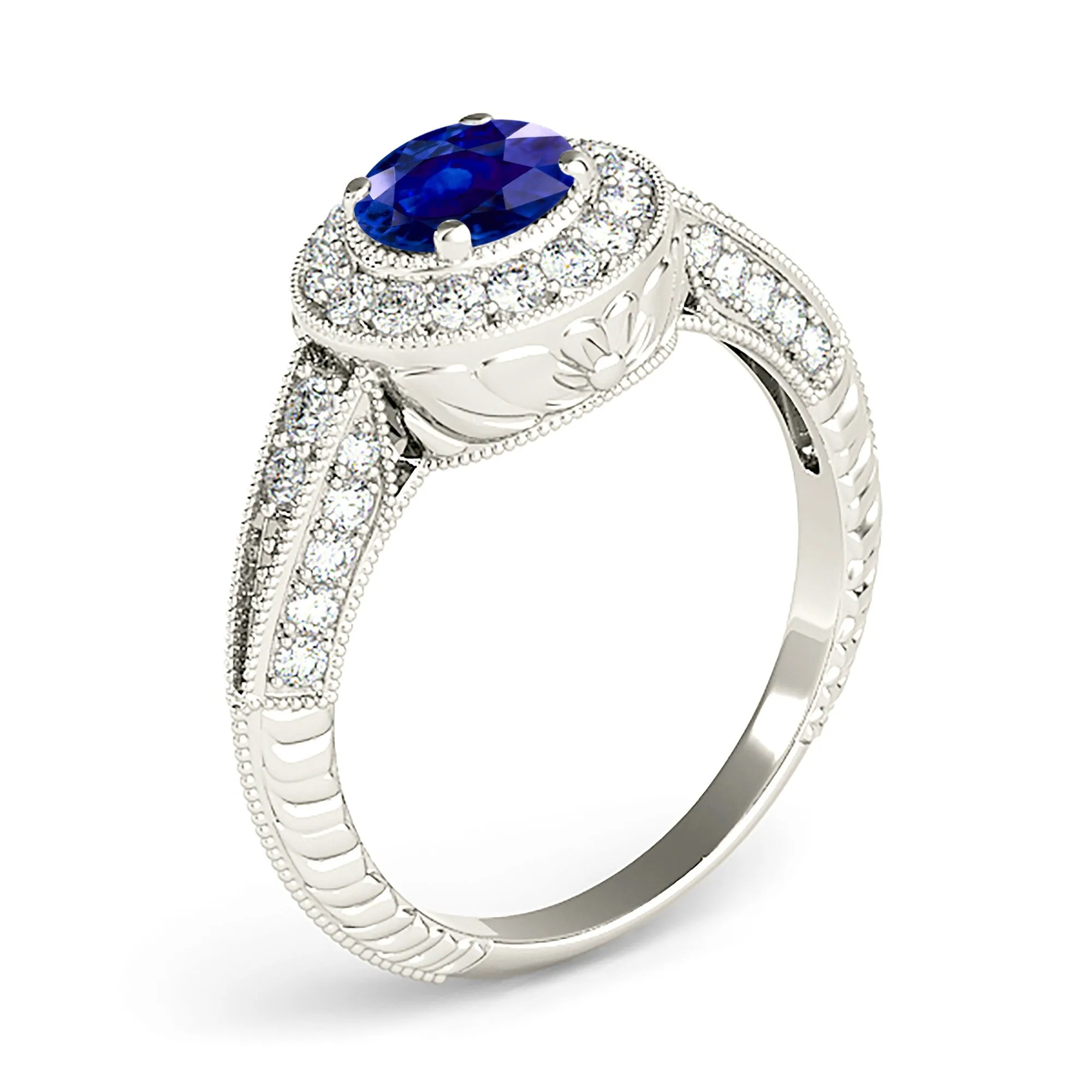 2.40 ct. Genuine Blue Sapphire Vintage Halo Ring
