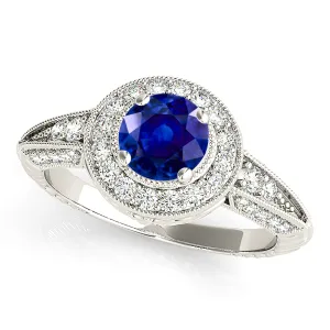 2.40 ct. Genuine Blue Sapphire Vintage Halo Ring