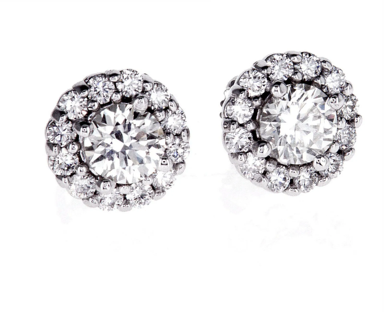 2CT Diamond Earrings Halo14K White Gold Natural Round Cut GIA Certified