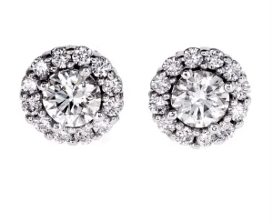 2CT Diamond Earrings Halo14K White Gold Natural Round Cut GIA Certified