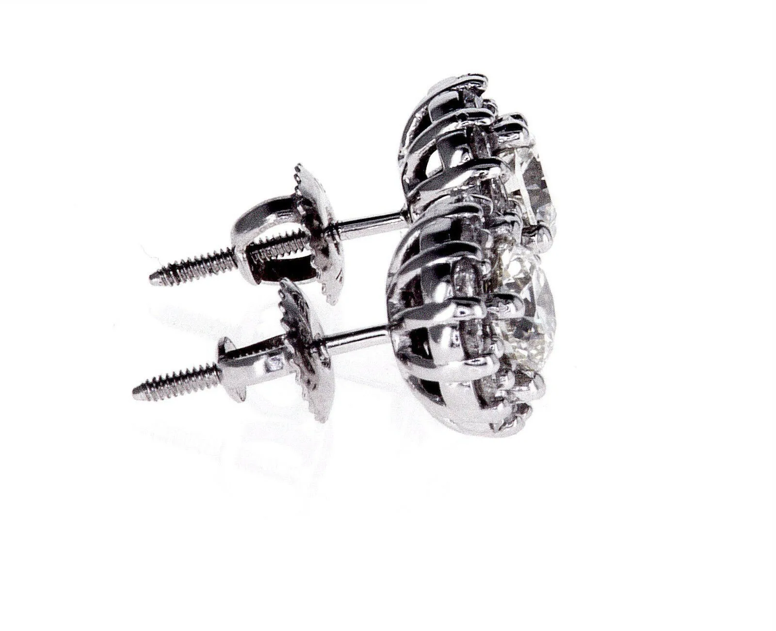 2CT Diamond Earrings Halo14K White Gold Natural Round Cut GIA Certified