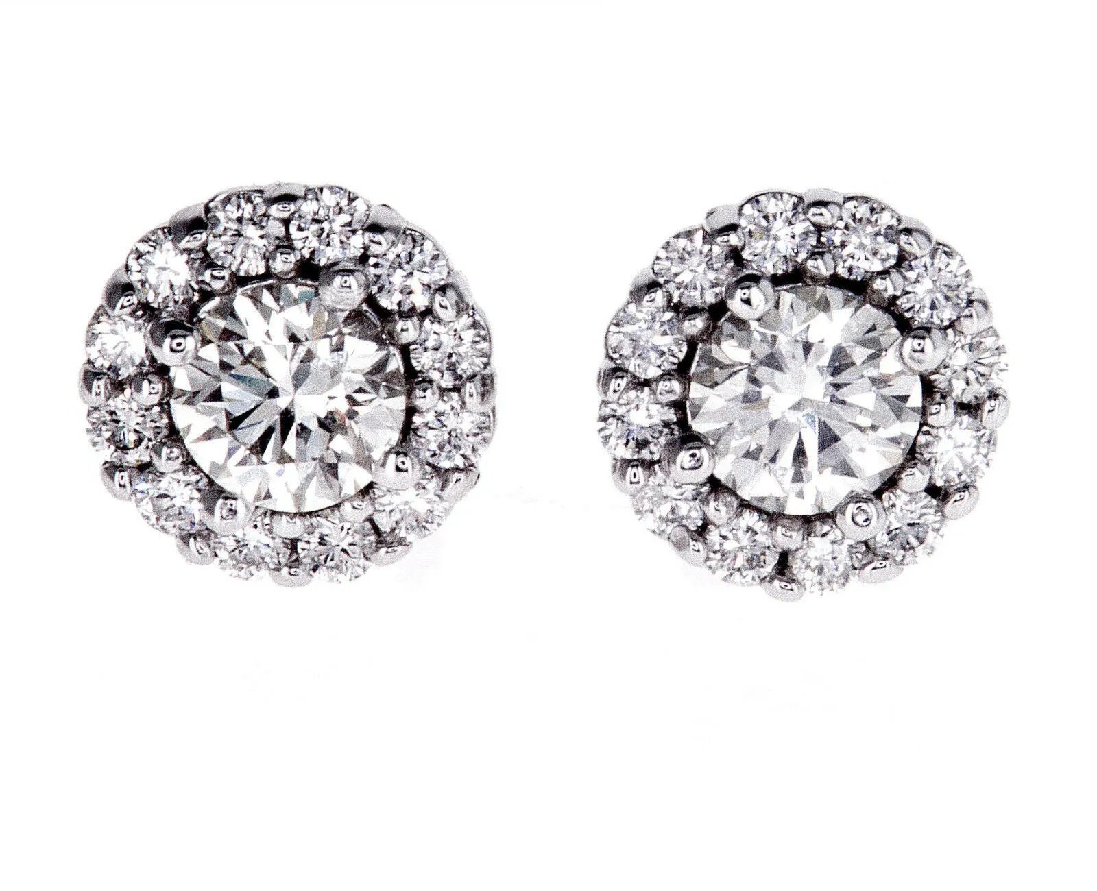 2CT Diamond Earrings Halo14K White Gold Natural Round Cut GIA Certified