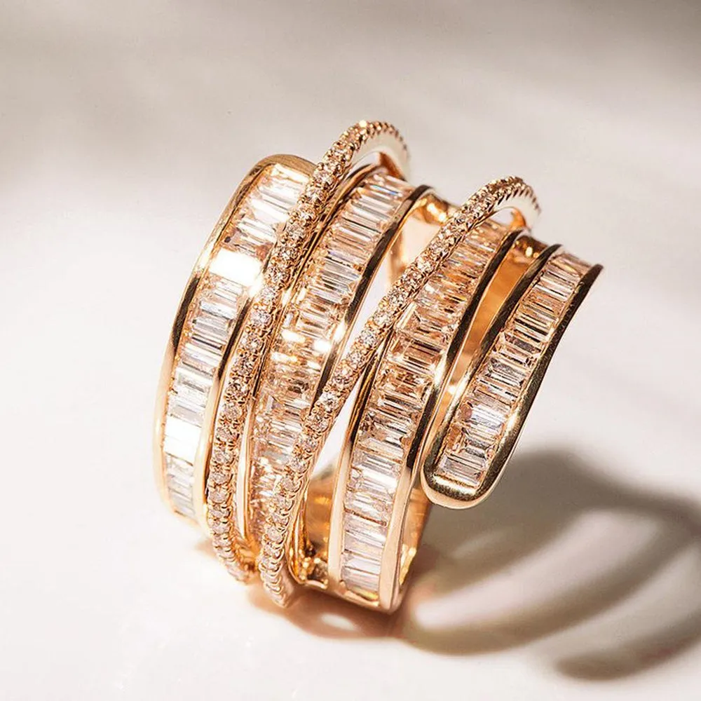 2CTW Baguette Cut Diamond Layered Band Cocktail Ring