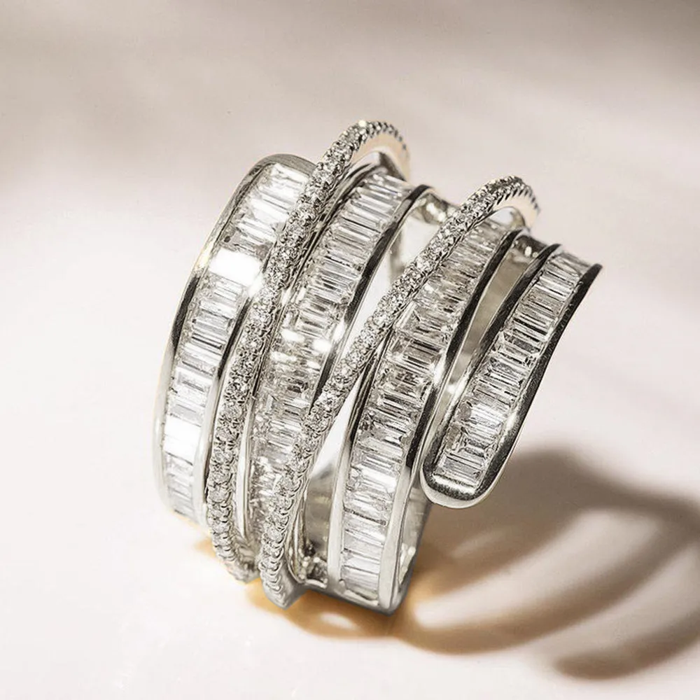 2CTW Baguette Cut Diamond Layered Band Cocktail Ring