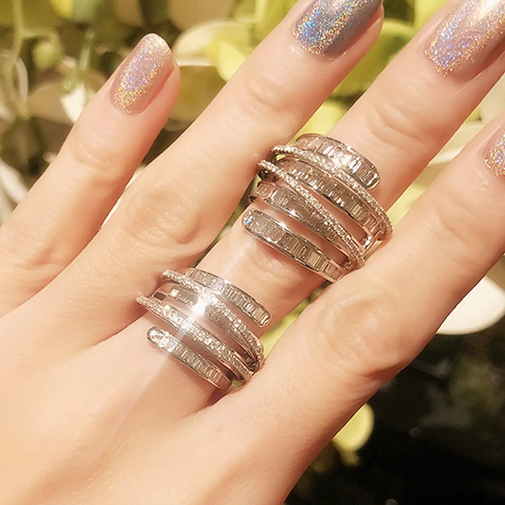 2CTW Baguette Cut Diamond Layered Band Cocktail Ring