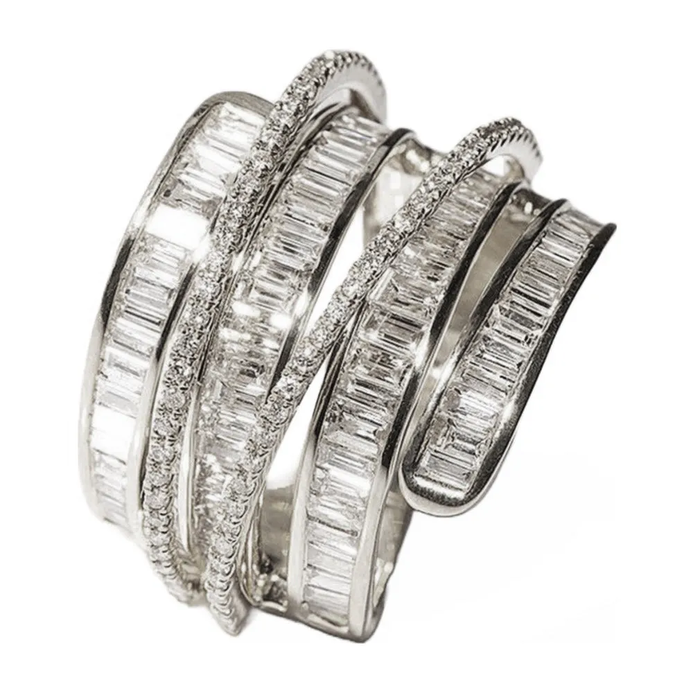 2CTW Baguette Cut Diamond Layered Band Cocktail Ring