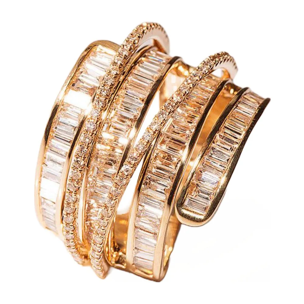 2CTW Baguette Cut Diamond Layered Band Cocktail Ring