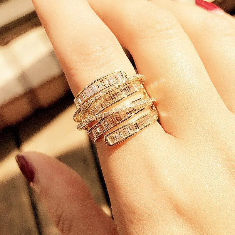 2CTW Baguette Cut Diamond Layered Band Cocktail Ring