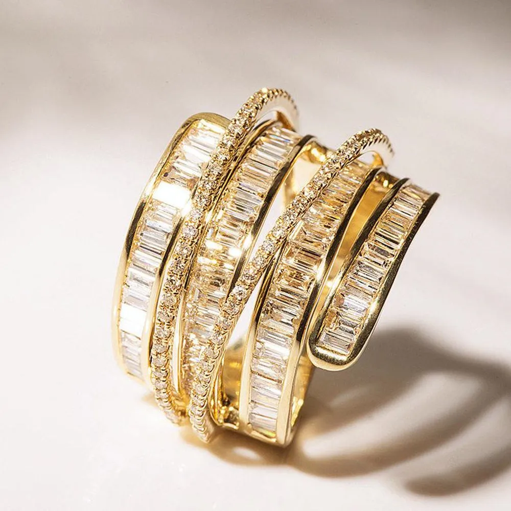 2CTW Baguette Cut Diamond Layered Band Cocktail Ring