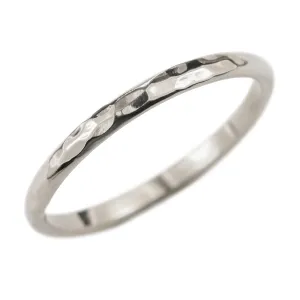 2mm Wide x 1.7 mm Thick, 14k White Gold Half Round Wedding Band, Hammered Polished