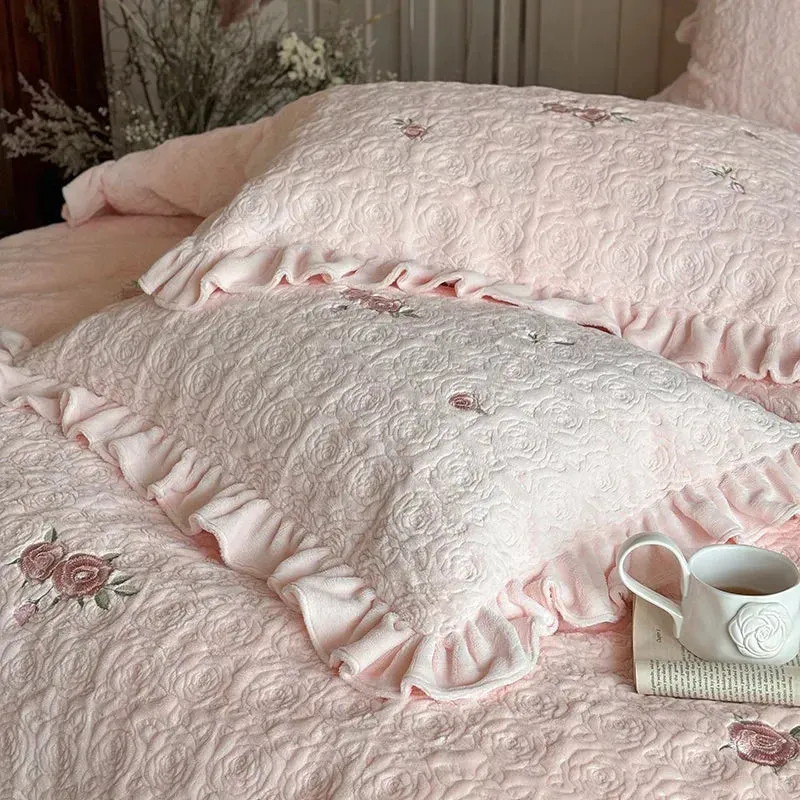 4PCS Pink Milk Velvet Winter Bedding Set