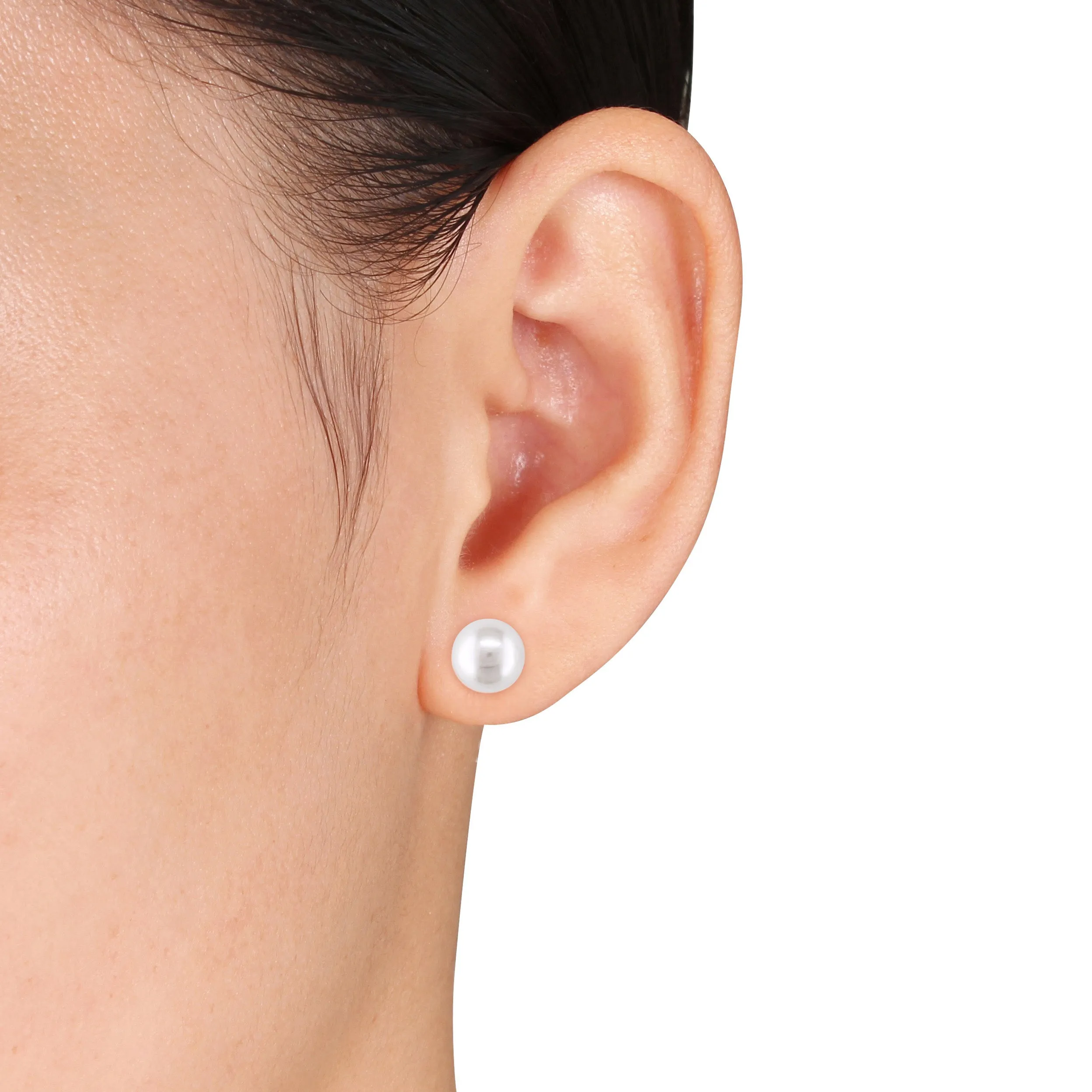 8 - 8.5 MM White Freshwater Cultured Pearl Stud Earrings 14k Gold Yellow
