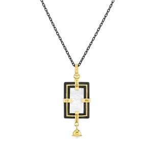Antique Mother-of-Pearl Gaming Counter Yellow Gold Silver Pendant Steel Chain