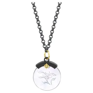 Antique Mother-of-Pearl Gaming Counter Yellow Gold Silver Pendant Steel Chain