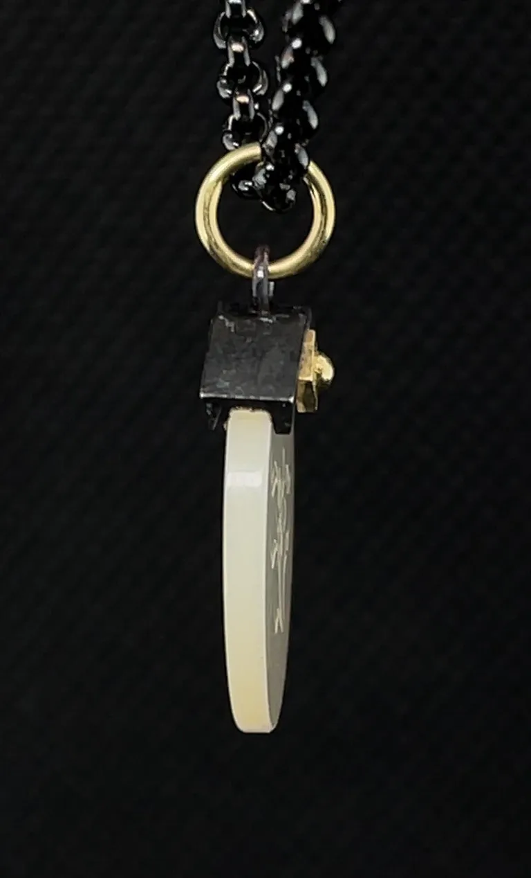 Antique Mother-of-Pearl Gaming Counter Yellow Gold Silver Pendant Steel Chain