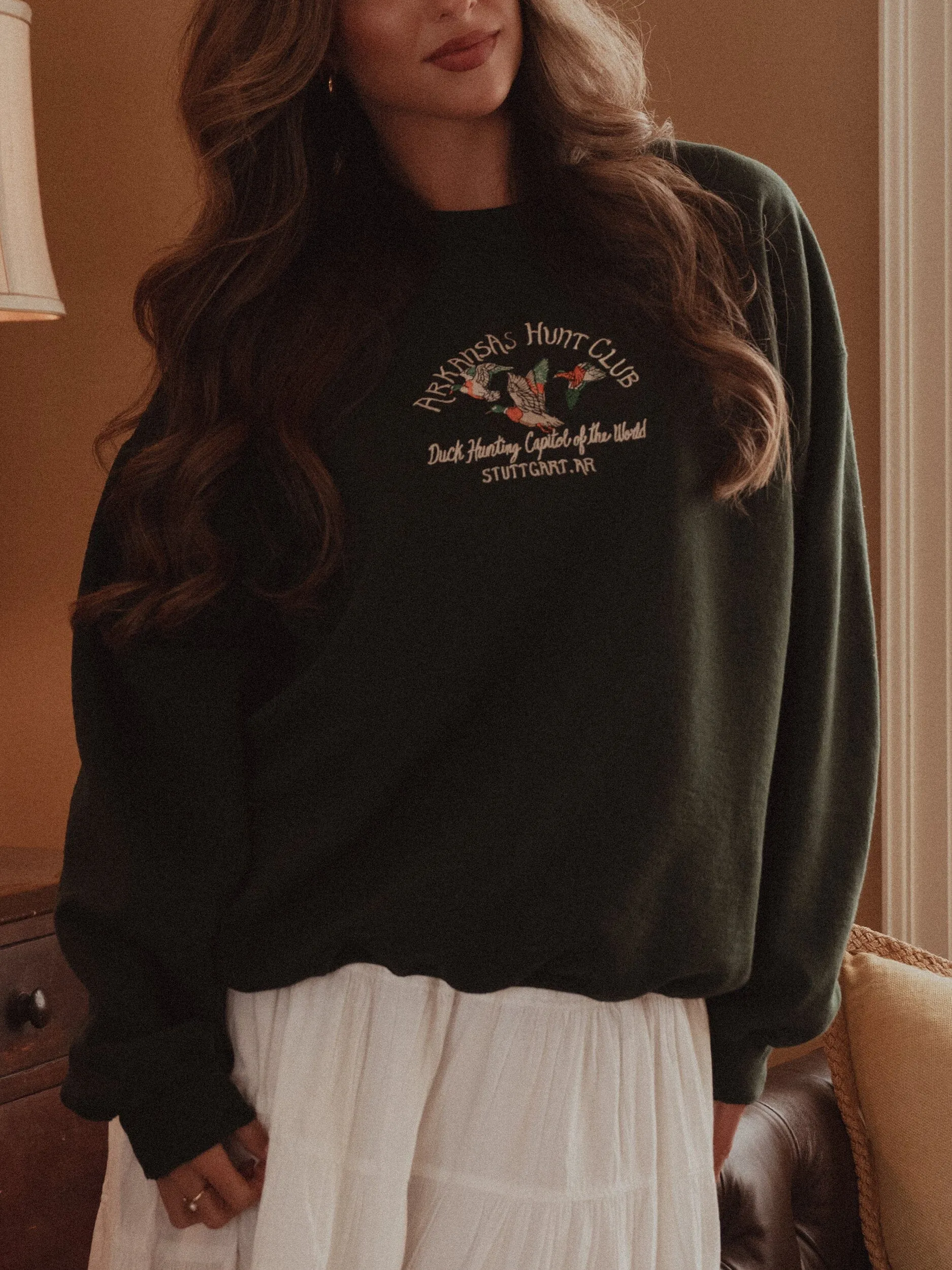 Arkansas Hunt Club Embroidered Forest Green Thrifted Sweatshirt