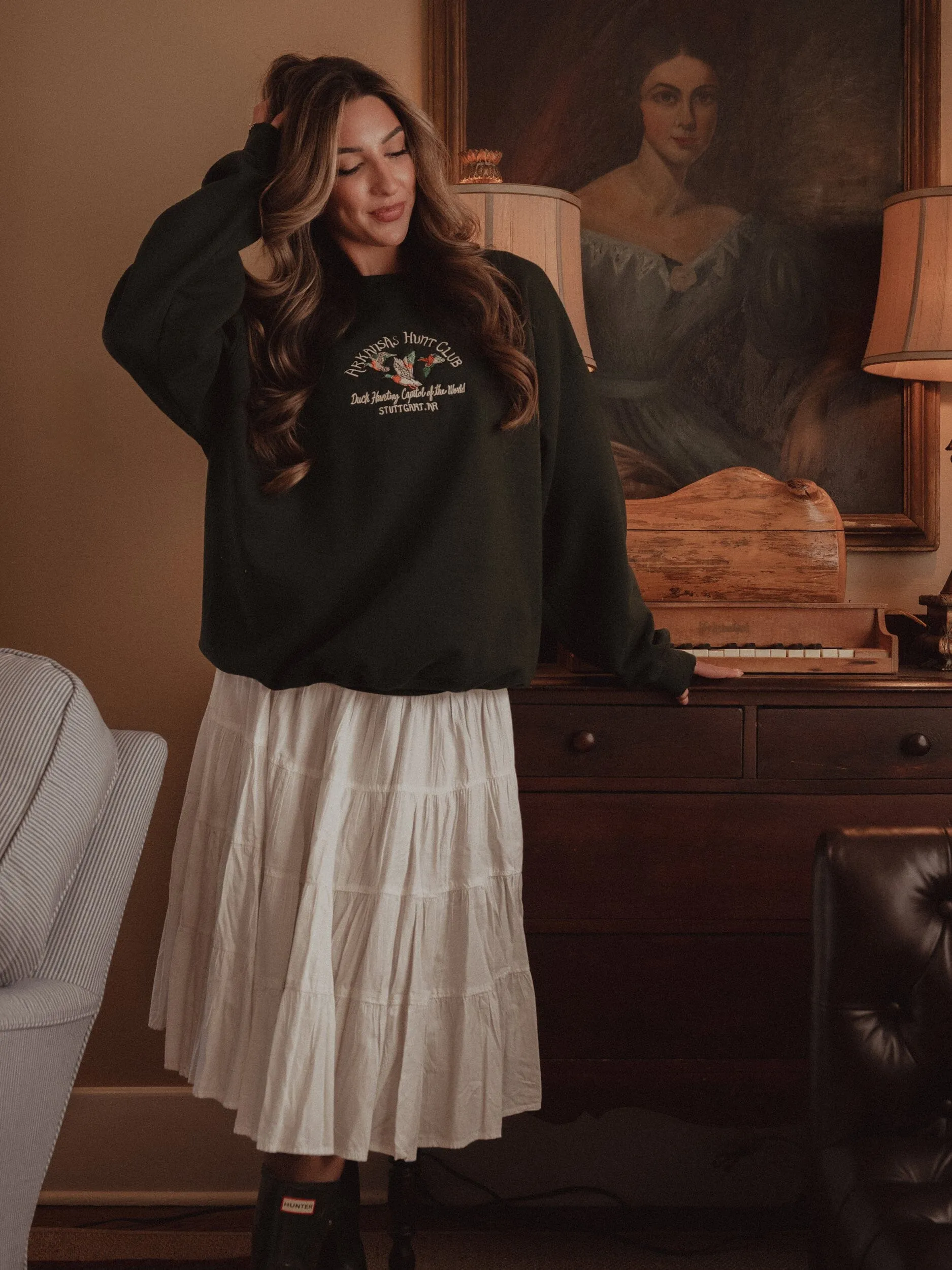 Arkansas Hunt Club Embroidered Forest Green Thrifted Sweatshirt