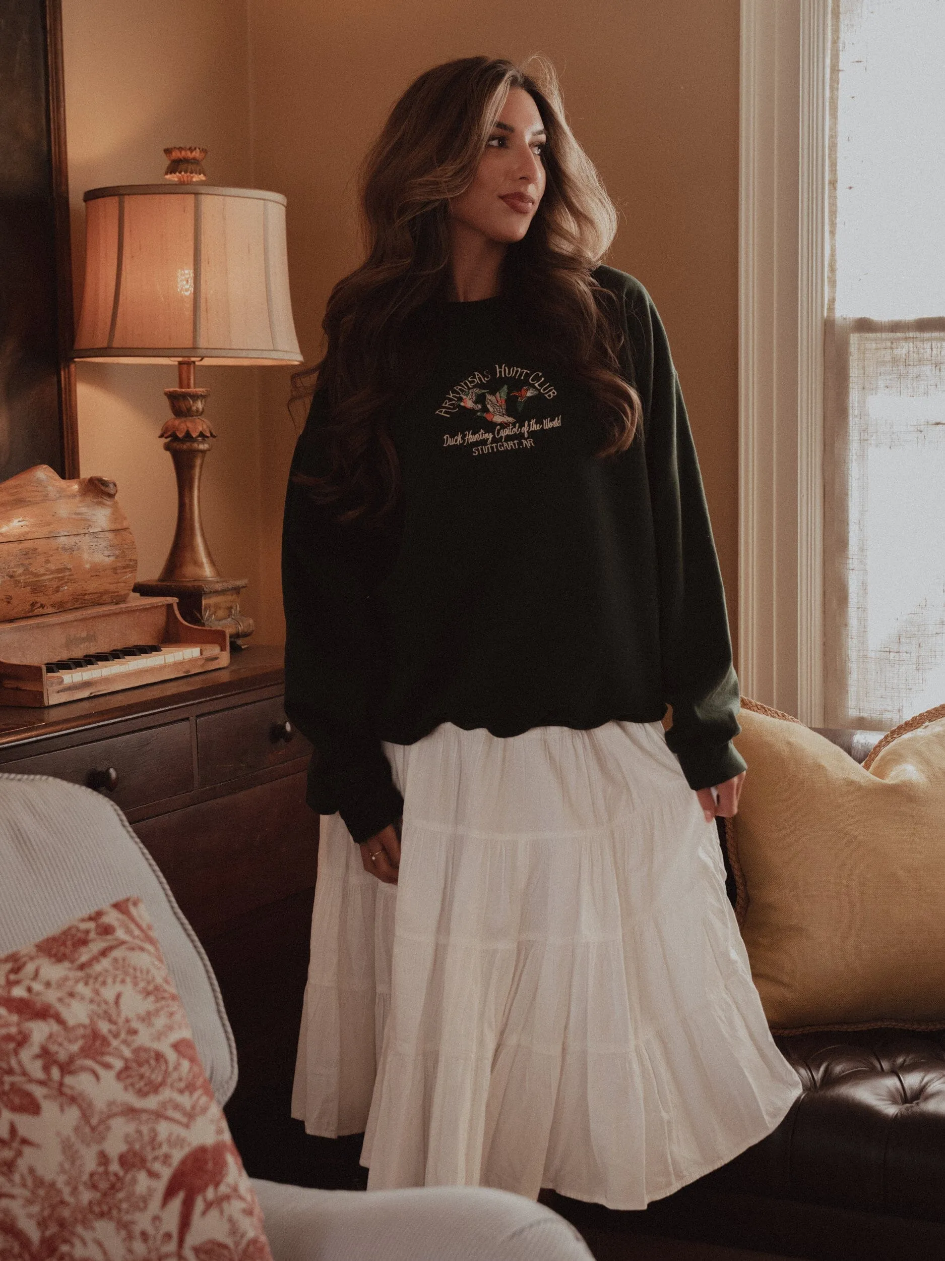 Arkansas Hunt Club Embroidered Forest Green Thrifted Sweatshirt