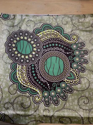 Authentic African Print Fabric- One 12x12 piece  green, brown & white