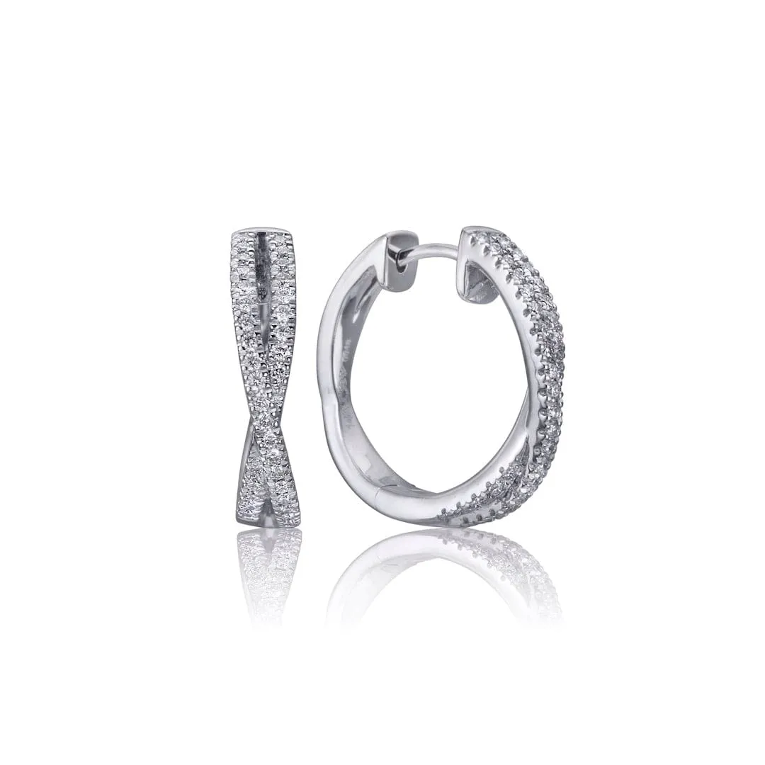 Backes and Strauss White Gold and Diamond Cross-Over Hoop Earrings