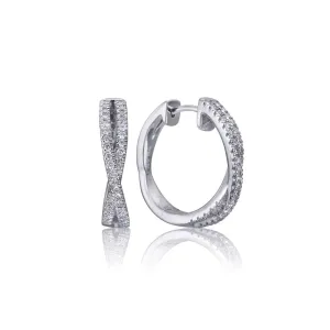 Backes and Strauss White Gold and Diamond Cross-Over Hoop Earrings